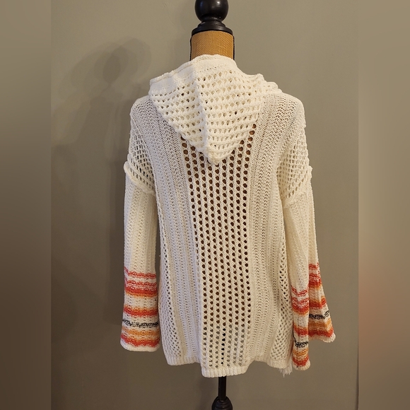 POL White Open Weave Knit Polyester Pullover Hoodie Medium - Picture 7 of 10